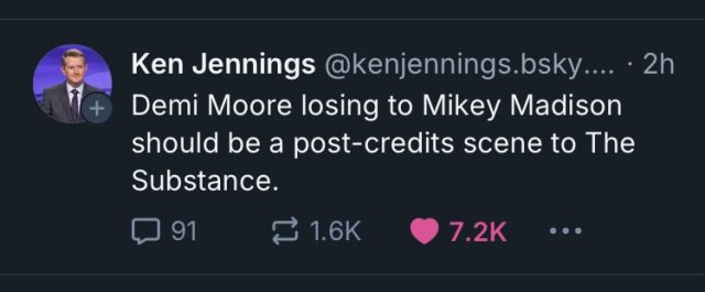 Ken Jennings comments on Demi Moore not winning the Oscar.